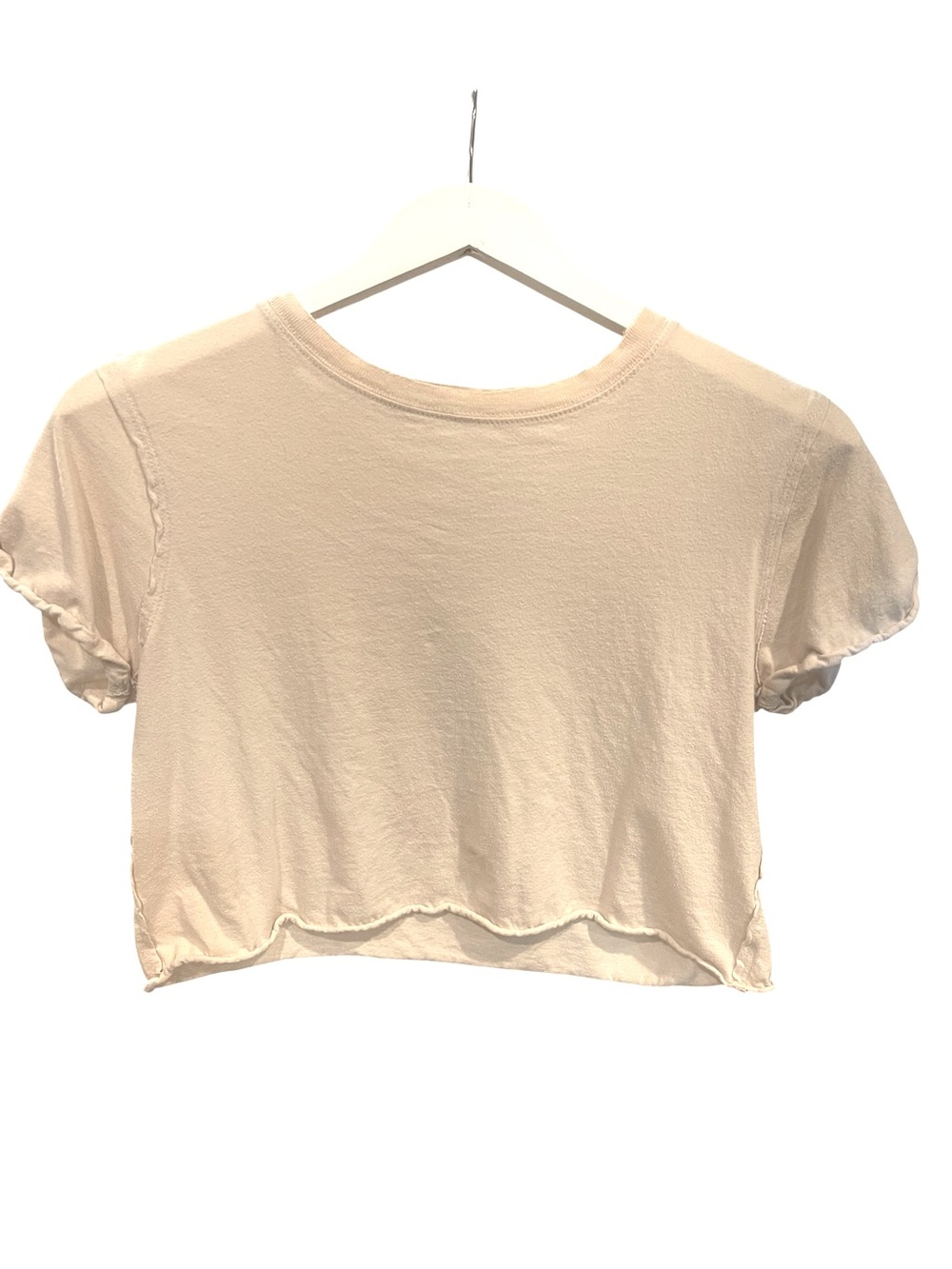 Free People Cropped Short Rolled Hem Sleeve T Shirt SZ XS Peach beige